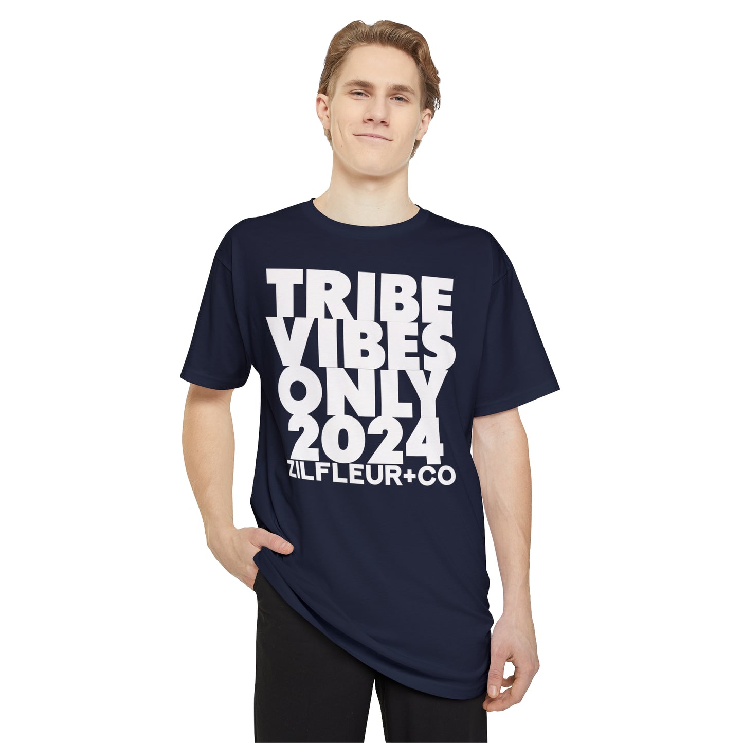 TRIBE VIBES White Long Hem Tee